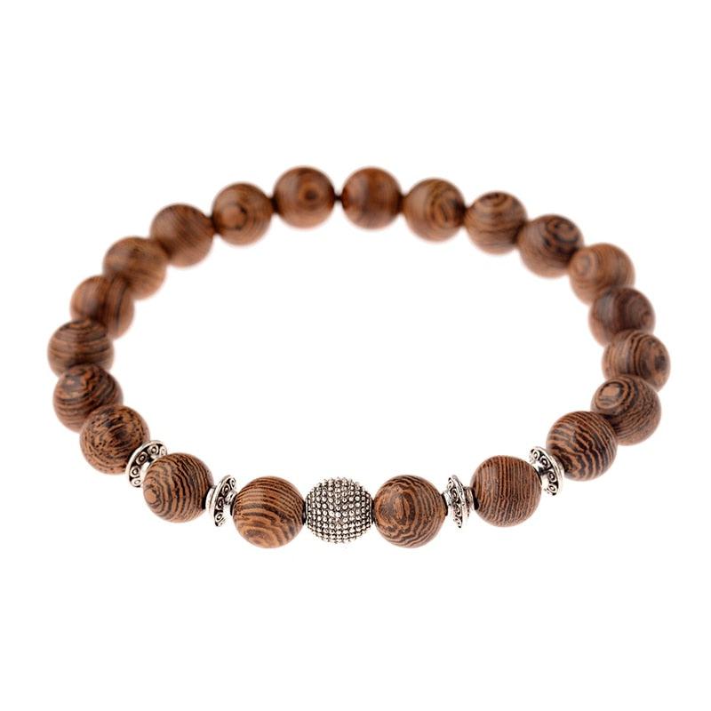 Natural Wood Strand Bracelets for Men | Onyx Meditation Prayer Bead Wooden Yoga Jewelry